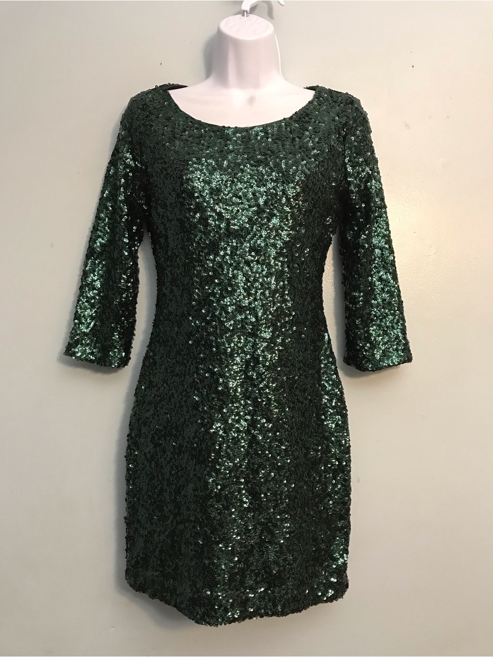 Express Emerald Green Sequin Open-Back Mini Dress
